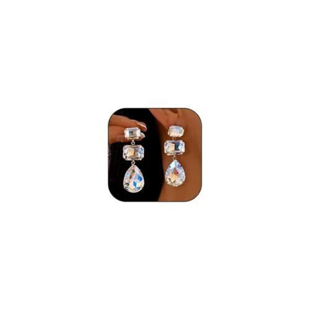 2571 Rectangle Crystal Earrings Vintage Rhinestone Statement Earrings Clear